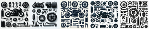 Vector set silhouette image of motorcycle sparepart.