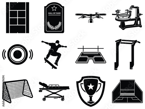 Collection of black and white sports and fitness tennis