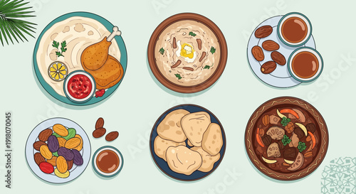 Traditional Arabian Food Dishes Top View