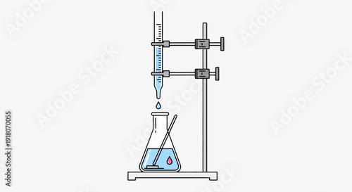 Chemistry Titration Experiment with Burette Dropping Liquid into Conical Flask in Bright Studio