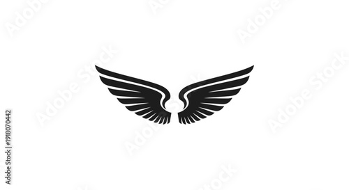 Stylized black open wings, a powerful and symbolic design element on an isolated white background