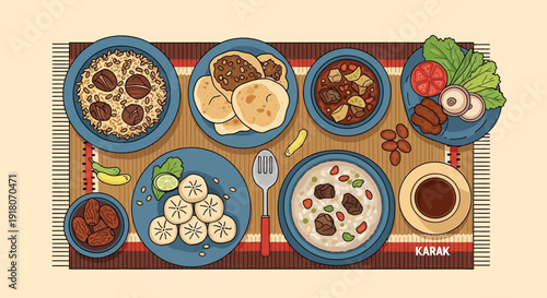 Overhead View of Delicious Middle Eastern Food Spread