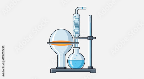 Chemistry Laboratory Reflux Apparatus with Condenser and Round Bottom Flask in Bright Studio