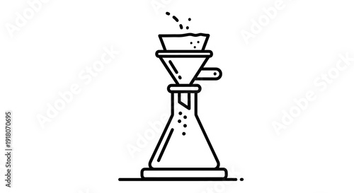 Chemical Filtration Process with Funnel and Erlenmeyer Flask Outline on Isolated White Background