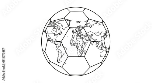 Earth Globe as a Soccer Ball with World Map, representing Global Football and International Sports, isolated white background