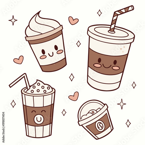 Cute Coffee Drinks Character Vector Collection