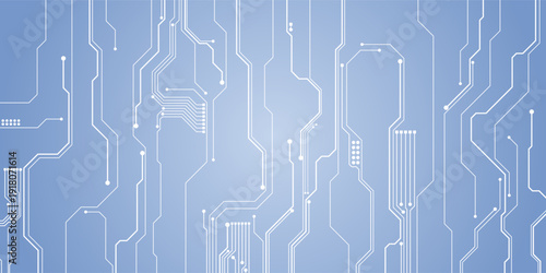 Abstract AI circuit board background. Technology connected white lines with electronics elements on tech bg. Computer motherboard with chip, and semiconductor. Elegant gray digital vector illustration