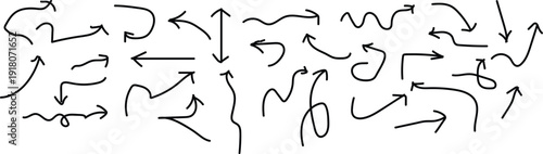 A collection of abstract black arrows on a white background