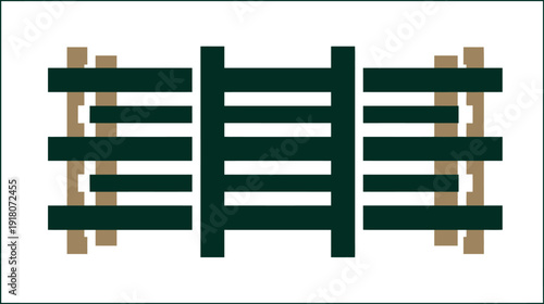 A dark green central ladder structure flanked by light brown vertical supports and dark green crossbars