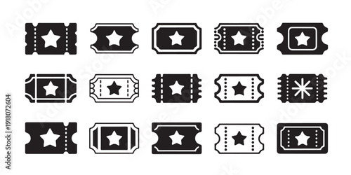 Collection of ticket icons with star symbol cinema movie event coupon design elements