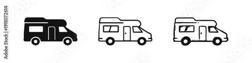 RV Motorhome Camper Van Icons Set - Travel and Road Trip Graphic Elements for Design