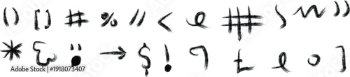 Handwritten symbols and characters on a white background