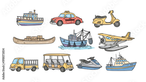 Transportation Collection: A diverse compilation of vehicles, each a symbol of mobility and movement, ready to carry you across land and sea, and soaring through the sky.