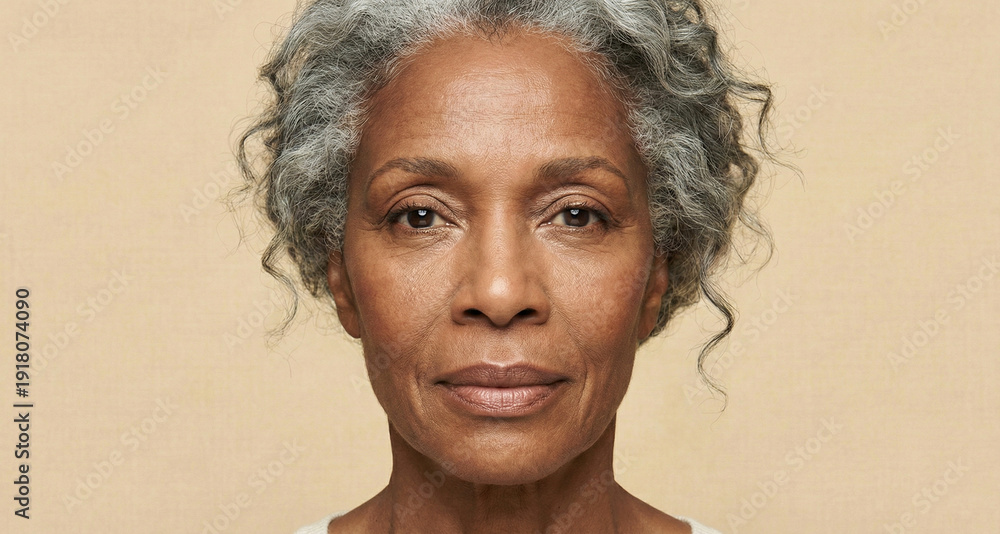 © Oksana Klymenko - Close up portrait of a african american senior woman, showing deep wrinkles. Aging skin care for the face and eyes. Focusing on skin health. Beauty, anti-aging cosmetics.