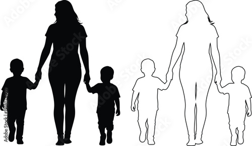 Illustration of two families walking together with children holding hands