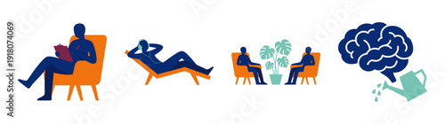 Flat Vector Mental Health and Therapy Illustrations Graphic Set for Psychological Wellness and Counseling Services
