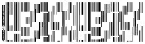 Abstract glitch art pattern with vertical black bars and barcode textures