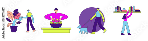 Flat Vector Lifestyle Activities Illustration Set for Daily Routine and Wellness Management Graphic Sheet