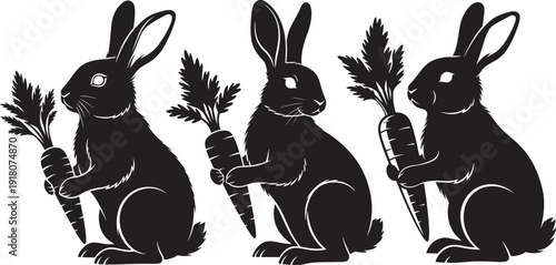 Silhouette illustration of easter bunny with carrot