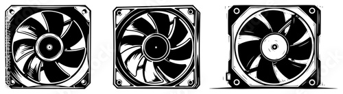 Collection of detailed computer cooling fan illustrations for pc hardware and ventilation design