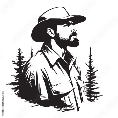 vector illustration of a male forest ranger wearing a hat