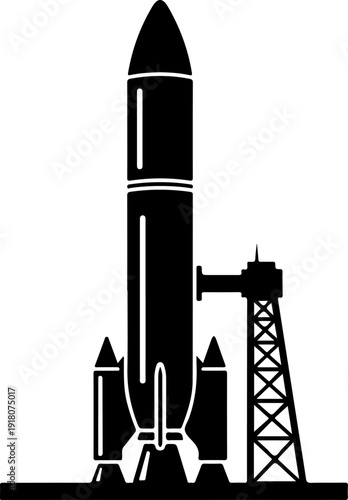 Rocket launch pad silhouette vector illustration
