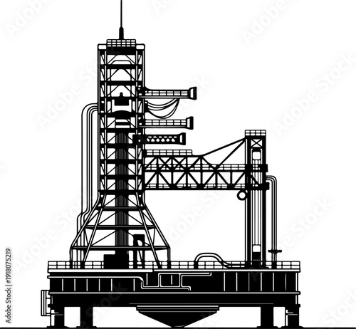 Rocket launch pad silhouette vector illustration