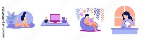 Flat Vector Self Care and Wellness Lifestyle Illustration Element Kit for Mindfulness and Mental Health