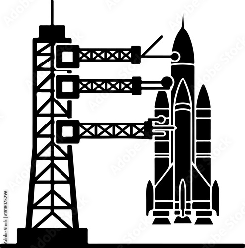 Rocket launch pad silhouette vector illustration