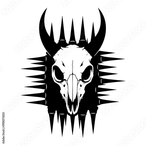 Animal skull with sharp spikes and horns in a gothic tribal style