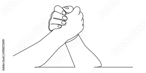 Brotherly handshake one line drawing. Continuous one line drawing of gesture, hand, strong handshake.