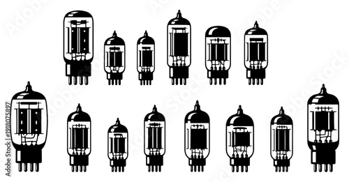 Collection of vintage electronic vacuum tubes and radio valves set