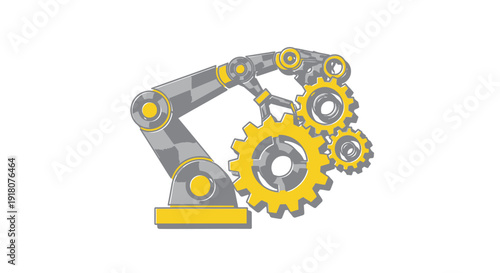 Industrial robotic arm and interlocking gears illustration