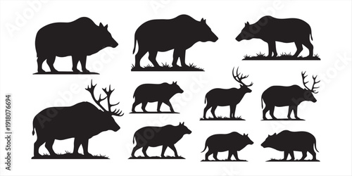 Big mammals of northern lands vector silhouettes, wildlife, arctic animals, vector illustration, wildlife silhouettes, mammals collection, northern mammals, nature vector art