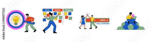 Flat Vector Business Productivity and Teamwork Character Element Kit for Project Management Software