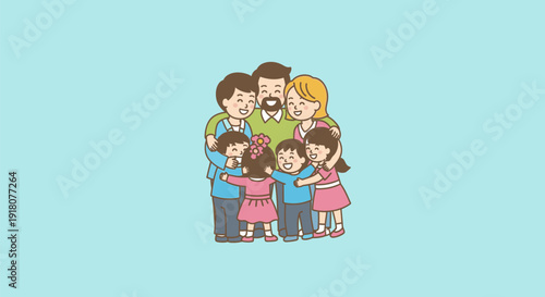 Happy family embracing together in a joyful moment with love and warmth in an illustration
