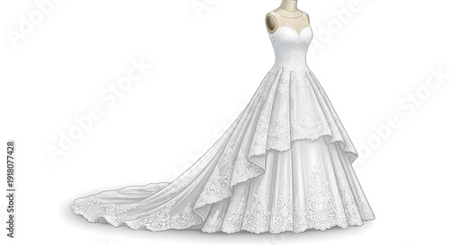 A white wedding dress on a mannequin