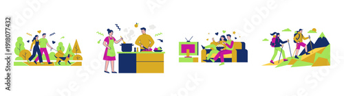 Flat Vector Couple Lifestyle Activity Asset Sheet for Wellness and Relationship Marketing