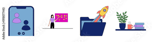 Flat Vector Business Productivity and Remote Work Graphic Set for Startup Project Management