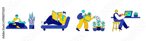 Flat Vector Lifestyle and Productivity Character Element Kit for Work Life Balance Wellness Graphic Set