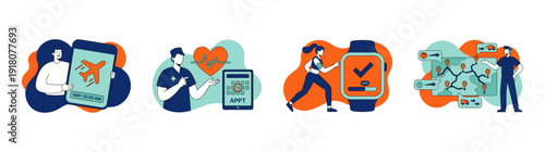 Flat Vector Technology and Logistics Character Illustration Set for Mobile Application Interface Design