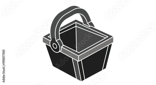 Black Basket with Handle Illustration.