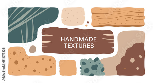 Collage of Handmade Textures Featuring Various Materials and Organic Patterns in a Flat Design Layout