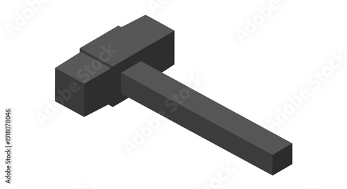 Black 3D Rendered Hammer Isolated Object.