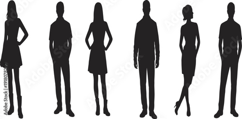 Business people silhouettes standing together isolated on white background representing diversity teamwork leadership corporate identity illustration concept group professionals minimal