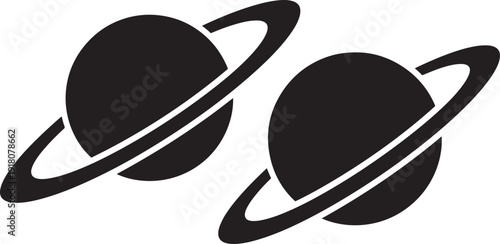 Silhouette planet with rings system space illustration
