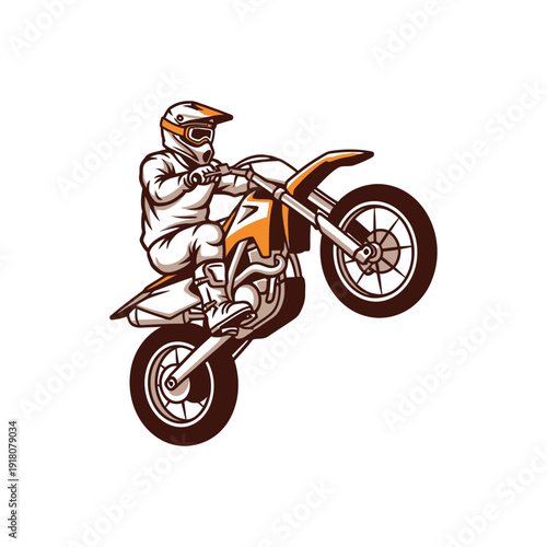 Motocross Rider in Mid Air Performing Stunt on Dirt Bike.