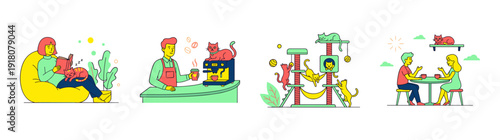 Flat Vector Cat Cafe Lifestyle Element Kit for Pet Friendly Business Branding and Social Media