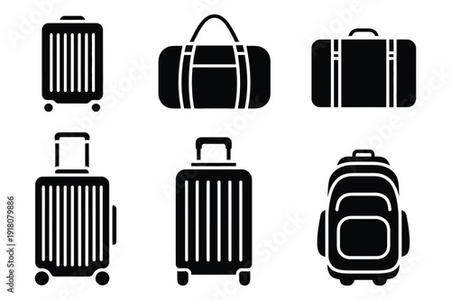 Collection of luggage icons for travel and transport