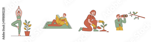 Flat Vector Mindful Lifestyle Activities Graphic Set for Wellness and Personal Growth Projects